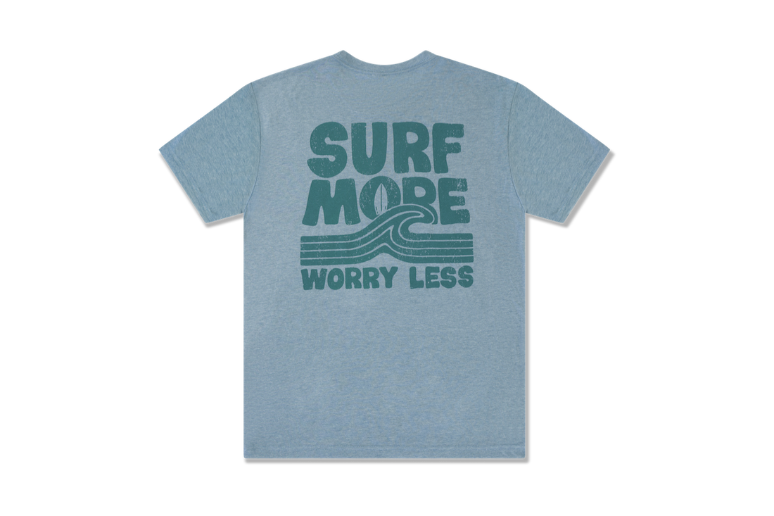Surf More Worry Less Tee – Lake Blue