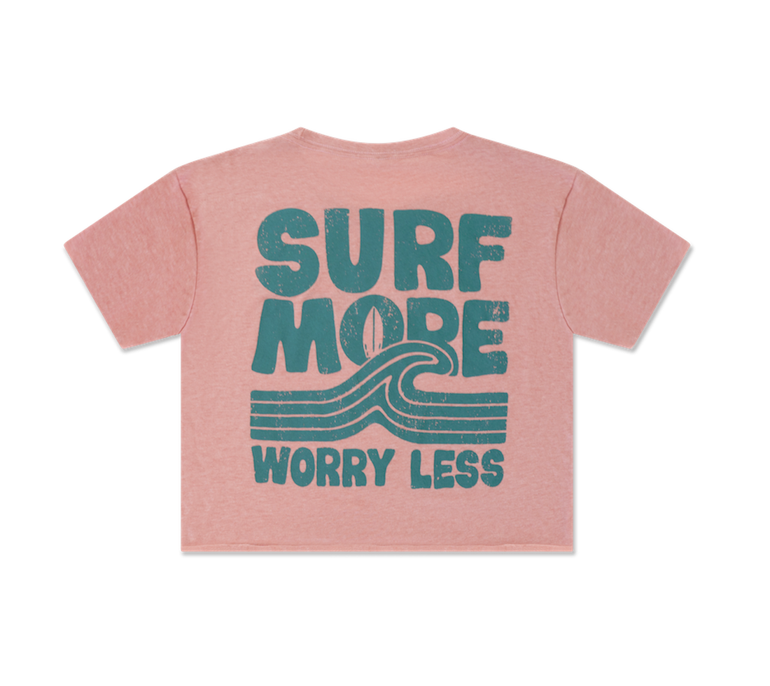 Surf More Worry Less Crop Tee – Sunset Blush